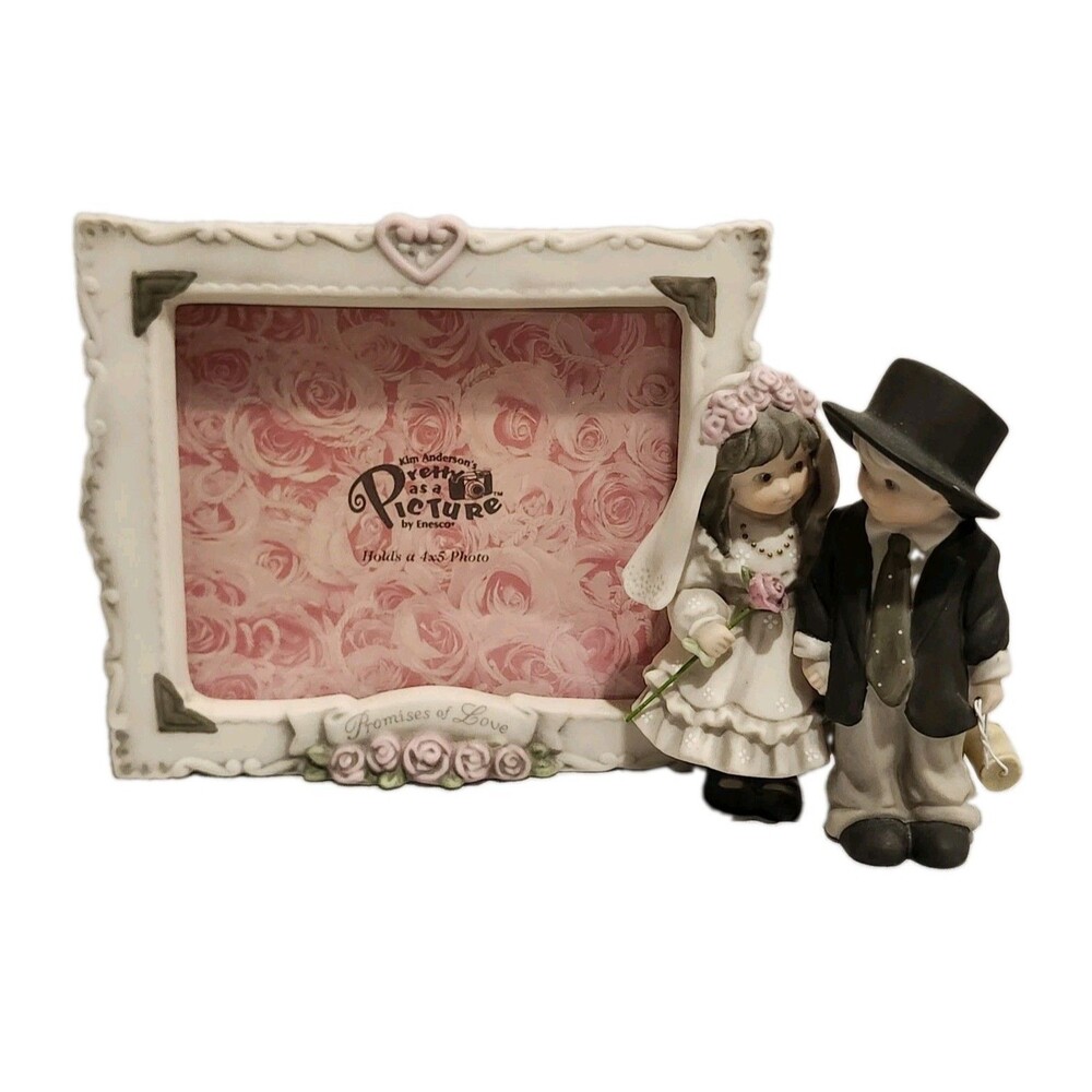 Vintage Kim Anderson Enesco 1997 Promises Of Love Bride & Groom Porcelain Frame